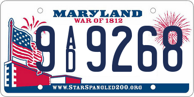 MD license plate 9AD9268