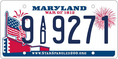 MD license plate 9AD9271
