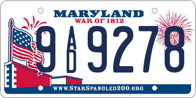 MD license plate 9AD9278