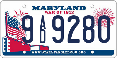 MD license plate 9AD9280