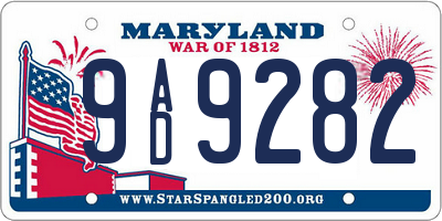 MD license plate 9AD9282