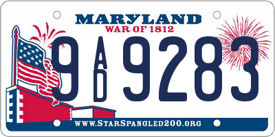 MD license plate 9AD9283
