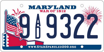 MD license plate 9AD9322