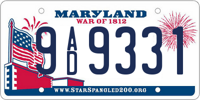 MD license plate 9AD9331