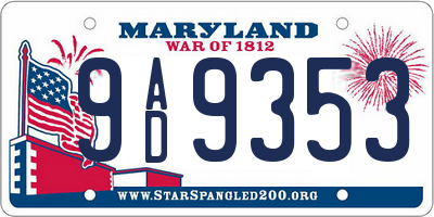 MD license plate 9AD9353