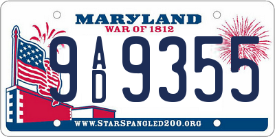 MD license plate 9AD9355