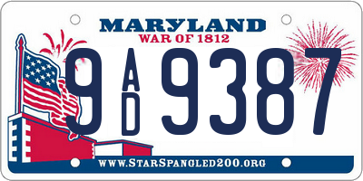 MD license plate 9AD9387
