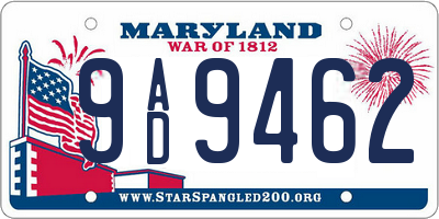 MD license plate 9AD9462