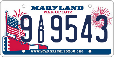 MD license plate 9AD9543