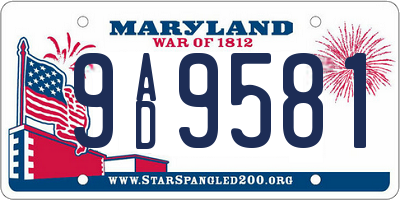 MD license plate 9AD9581