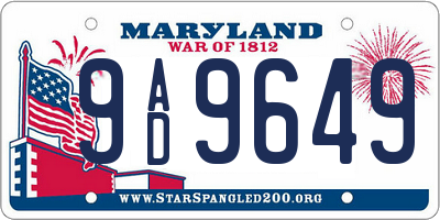 MD license plate 9AD9649