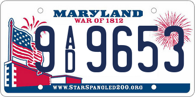 MD license plate 9AD9653