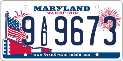 MD license plate 9AD9673