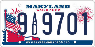 MD license plate 9AD9701
