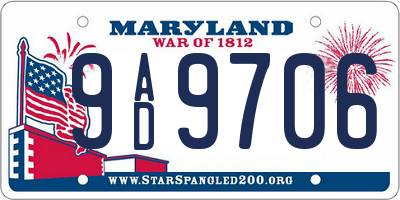 MD license plate 9AD9706