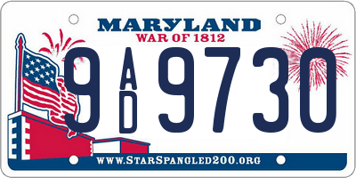 MD license plate 9AD9730
