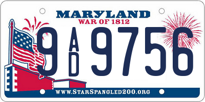 MD license plate 9AD9756