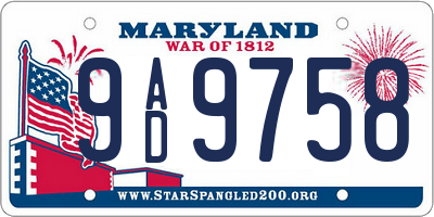 MD license plate 9AD9758