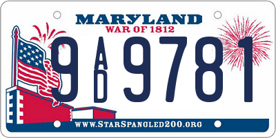 MD license plate 9AD9781