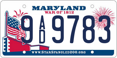 MD license plate 9AD9783