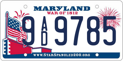 MD license plate 9AD9785