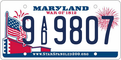 MD license plate 9AD9807