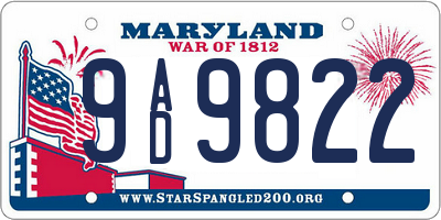 MD license plate 9AD9822