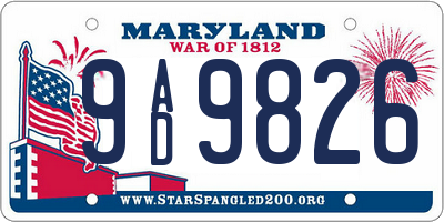 MD license plate 9AD9826