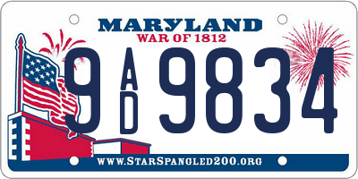 MD license plate 9AD9834