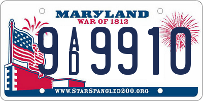 MD license plate 9AD9910