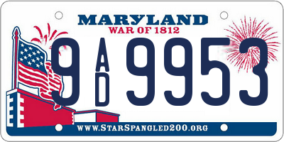 MD license plate 9AD9953