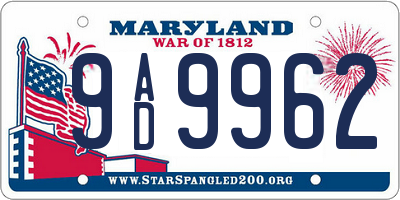MD license plate 9AD9962