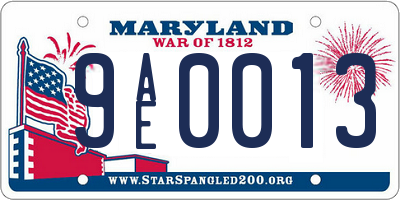 MD license plate 9AE0013