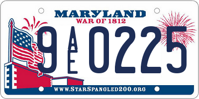 MD license plate 9AE0225