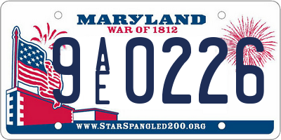 MD license plate 9AE0226