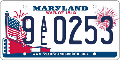 MD license plate 9AE0253