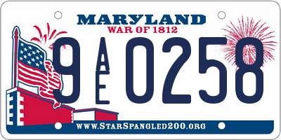 MD license plate 9AE0258