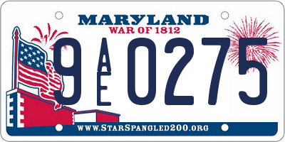MD license plate 9AE0275