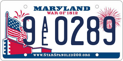 MD license plate 9AE0289