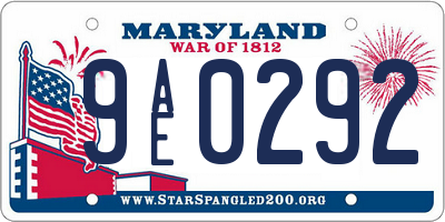 MD license plate 9AE0292