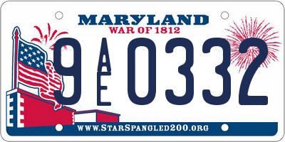 MD license plate 9AE0332