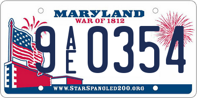 MD license plate 9AE0354