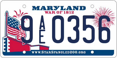MD license plate 9AE0356