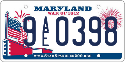 MD license plate 9AE0398
