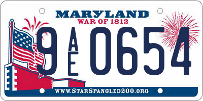 MD license plate 9AE0654