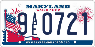 MD license plate 9AE0721