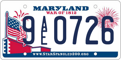 MD license plate 9AE0726