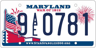 MD license plate 9AE0781