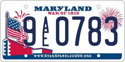 MD license plate 9AE0783