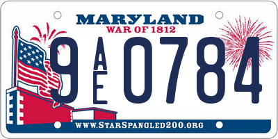 MD license plate 9AE0784